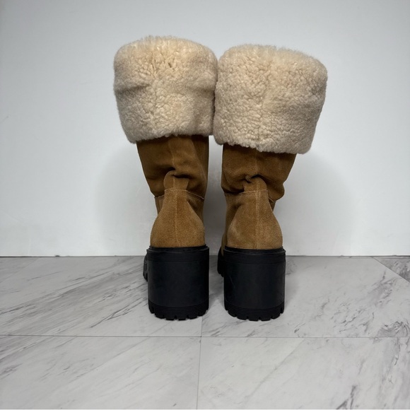 Marc Fisher Lug Sole Brown Suede Fur Cuff Boot 11M - Picture 3 of 16